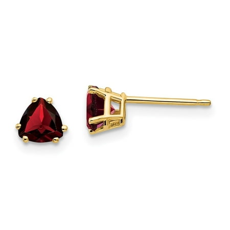 Diamond2Deal 14k 5mm Trillion Garnet Post Earrings