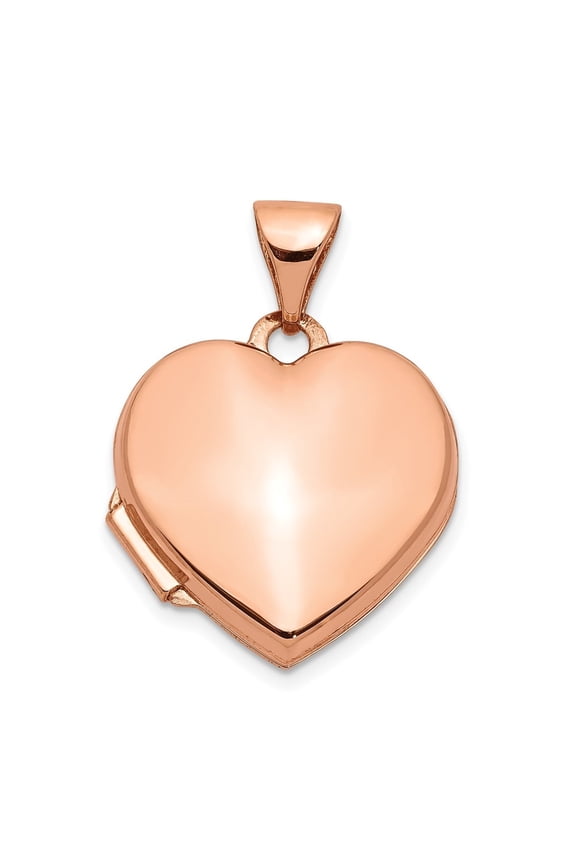 14k Rose Gold 15mm Plain Heart Locket Pendant for Women (L- 0.83 in, W- 0.62 in)