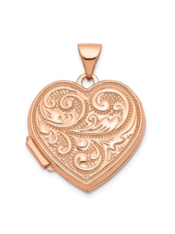 14k Rose Gold 18mm Scrolled Love You Always Heart Locket Pendant for Women