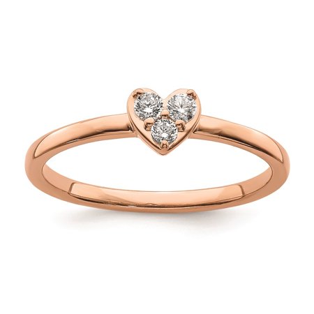 Diamond2Deal 14K Rose Gold Heart 1/8 carat Round Diamond Complete Promise/Engagement Ring for Women Size- 7