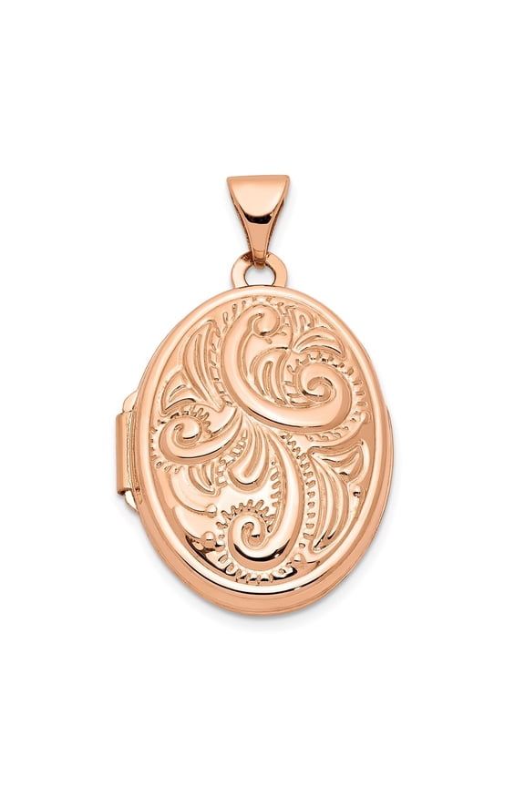14k Rose Gold Scroll Design 21mm Oval Locket Pendant for Women (L- 1.11 in, W- 0.67 in)