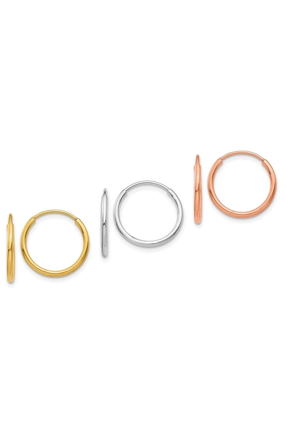 14k Tri-Color Gold Endless Hoop Earring Set for Women (L- 0.56 in, W-0.56 in)