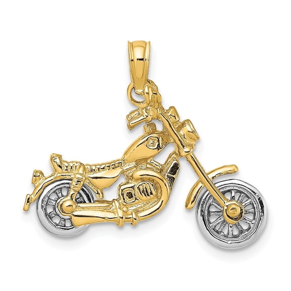 Diamond2Deal 14k Two-tone Gold 3-D Moveable Motorcycle Pendant for Women (L- 0.67 in, W- 1.01 in)