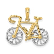Diamond2Deal 14k Two-tone Gold 3-D Ten Speed Bicycle Pendant for Women L- 0.61 in, W- 0.91 in