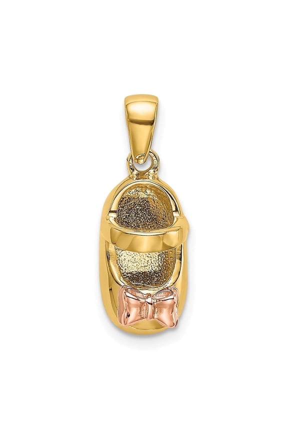 14k Two-Tone Gold 3D Shoe Charm Pendant for Women (L- 0.74 inch, W- 0.29 inch)