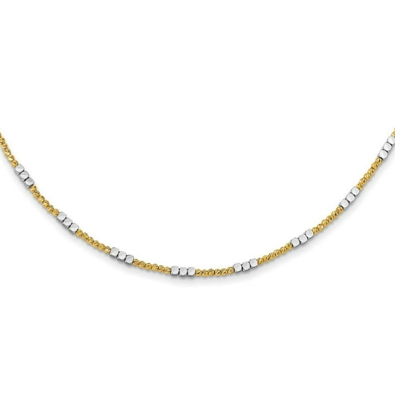 Diamond2Deal 14k Two-Tone Gold Diamond-Cut Beaded Chain Necklace for Women 18"