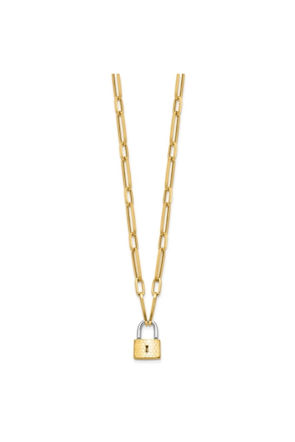 Diamond2Deal 14k Two-Tone Gold Fancy Link with Lock Cable Chain Necklace for Men 18.25"