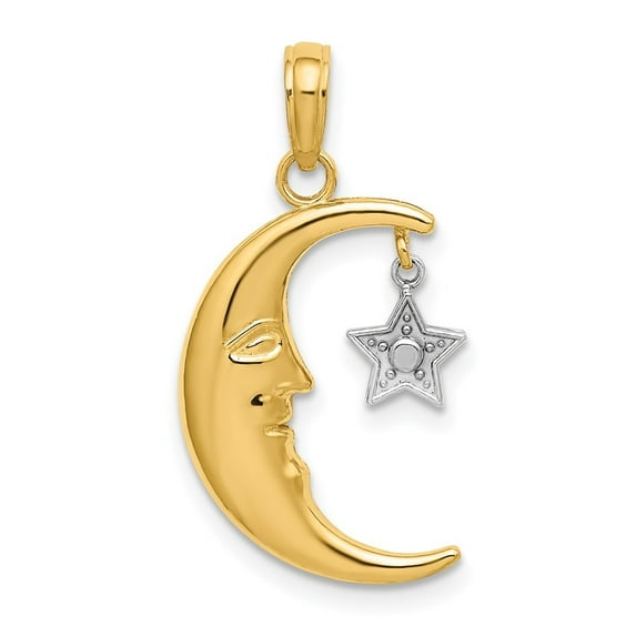 Diamond2Deal 14k Two-tone Gold Half Moon with Star Moveable Pendant for Women
