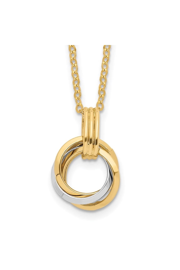 Diamond2Deal 14k Two-Tone Gold Intertwined Circles with .25 inch ext Cable Chain Necklace for Women 16.75"