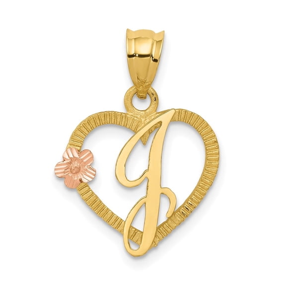 Diamond2Deal 14K Two Tone Gold J Initial Heart Pendant for Women (L- 16.07 mm, W- 16.47 mm)