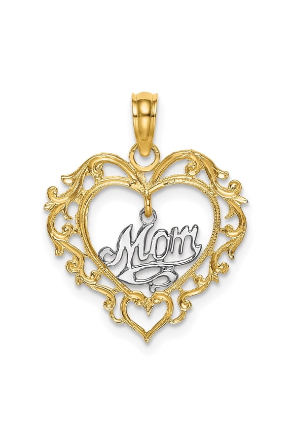 14k Two-Tone Gold MOM Inside Heart Charm Pendant for Women (L- 0.86 inch, W- 0.72 inch)