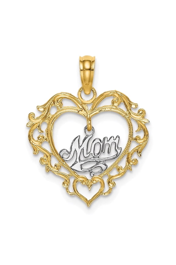 14K Two Tone Gold MOM Inside Heart Charm Pendant for Women (L- 0.86 inch, W- 0.72 inch)