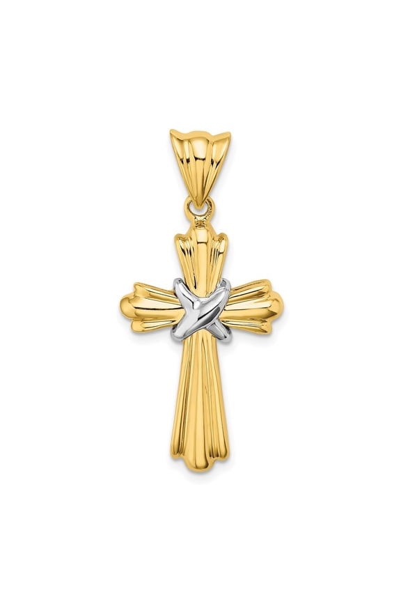14k Two-tone Gold Cross X Center Design Pendant for Women (L- 1.45 in, W- 0.71 in)