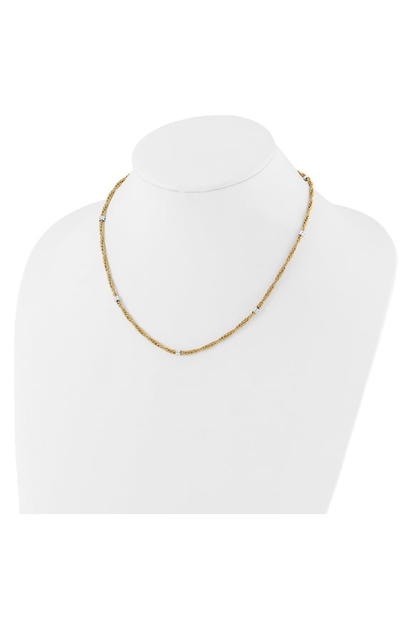 Diamond2Deal 14k Two-Tone Gold Polished Fancy Beaded Station Chain Necklace for Men 18"
