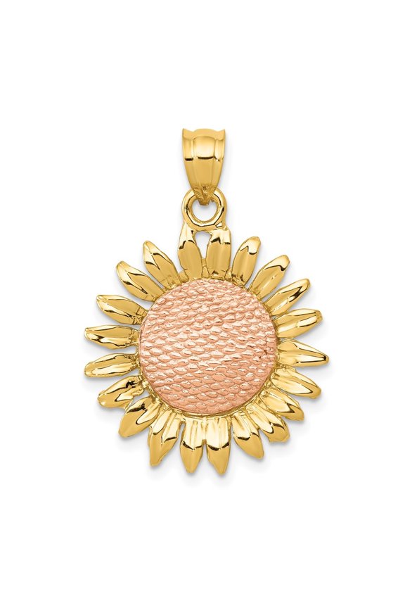 14k Two-tone Gold Sunflower Pendant for Women (L- 1.14 in, W- 0.83 in)