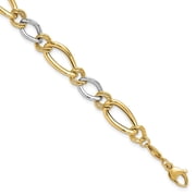 Diamond2Deal 14k Two-Tone Gold Polished & Textured Fancy Oval Curb Link Chain Bracelet for Men 7.5"