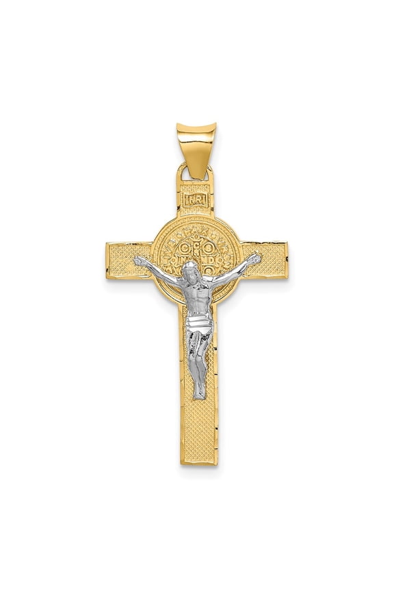 14k Two-tone Gold St. Benedict Medal Crucifix Cross Pendant for Women