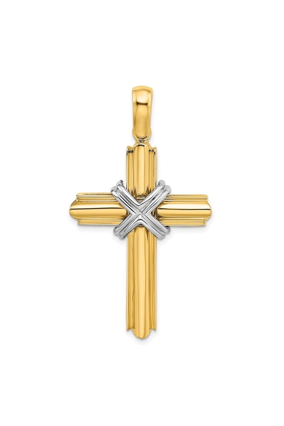 14k Two-tone Gold X Center Cross Pendant for Women (L- 1.86 in, W- 1.08 in)