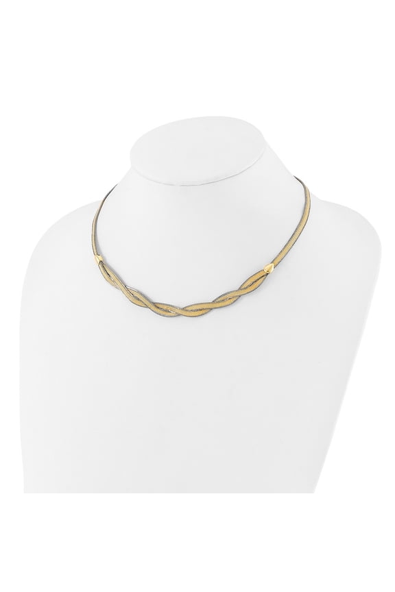 Diamond2Deal 14k Two-Tone Gold with 2in Ext. Mesh Necklace for Men 19"