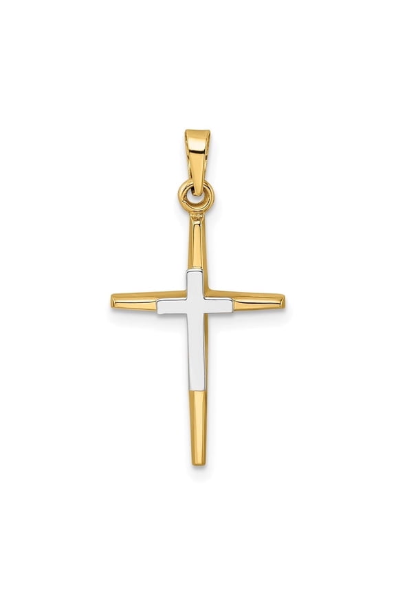 Diamond2Deal 14k Two-tone Gold Polished Solid Double Cross Pendant for Women (L- 1.07 inch, W- 0.58 inch)