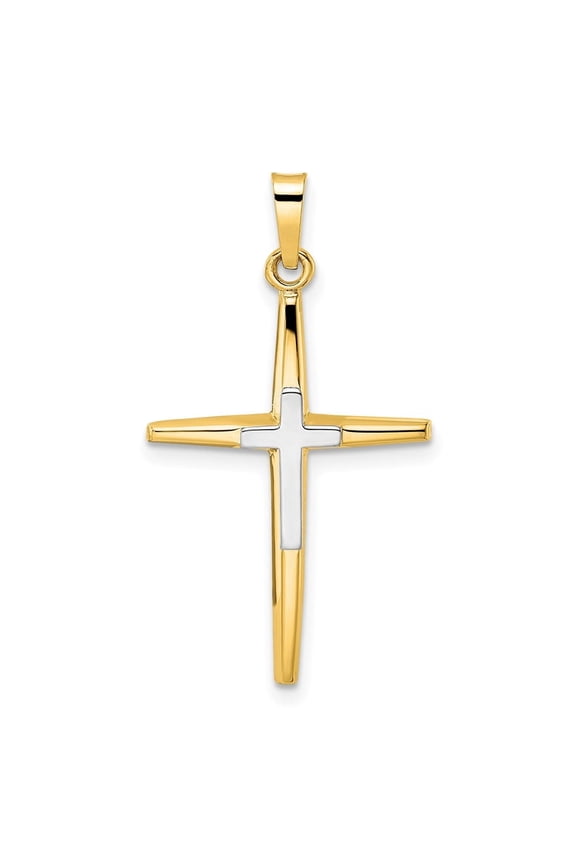 Diamond2Deal 14k Two-tone Gold Polished Solid Double Cross Pendant for Women (L- 1.26 inch, W- 0.71 inch)