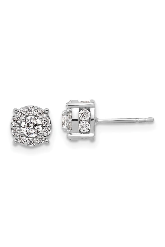14k White Gold 1 carat Lab Grown Diamond VS/SI+ G+ Complete Round Fashion Halo Post Earrings