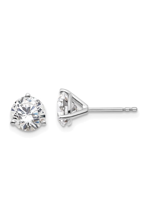 14k White Gold 2 carat Certified Lab Grown Diamond VS+ F+ Round Complete Three Prong Stud Earrings
