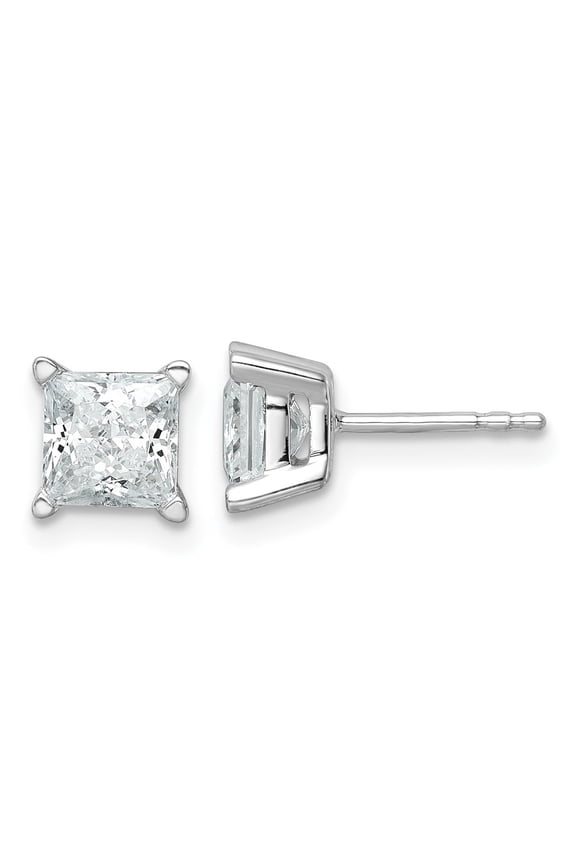14k White Gold 2 carat Certified Lab Grown Diamond VS/SI+ G+ Princess Complete Four Prong Stud Earrings