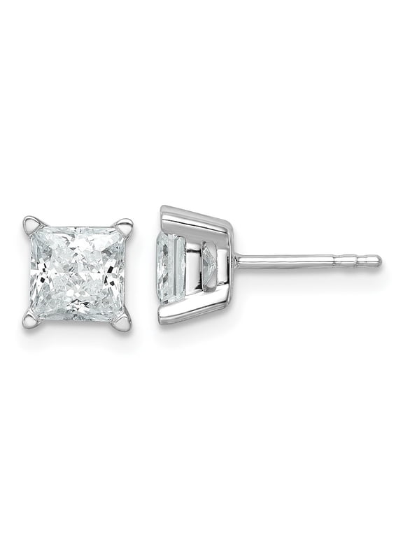 14k White Gold 2 carat Lab Grown Diamond VS+ F+ Princess Complete Four Prong Stud Earrings