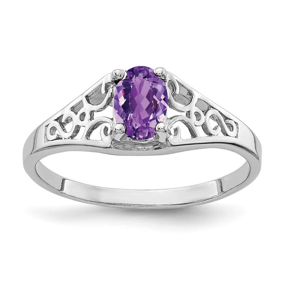 Diamond2Deal 14k White Gold 6x4mm Oval Amethyst Ring for Women Size-6