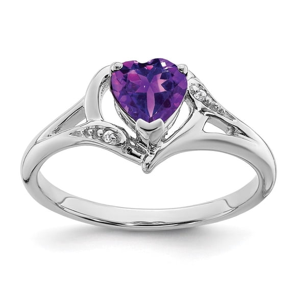 Diamond2Deal 14K White Gold Amethyst and Diamond Heart Ring for Women Size- 7