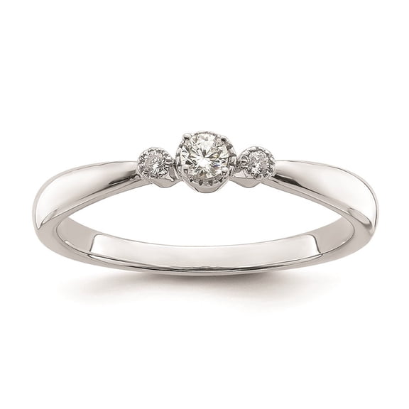 Diamond2Deal 14k White Gold Beaded Edge Petite 3-Stone 1/15 carat Round Diamond Complete Promise/Engagement Ring for Women Size- 7