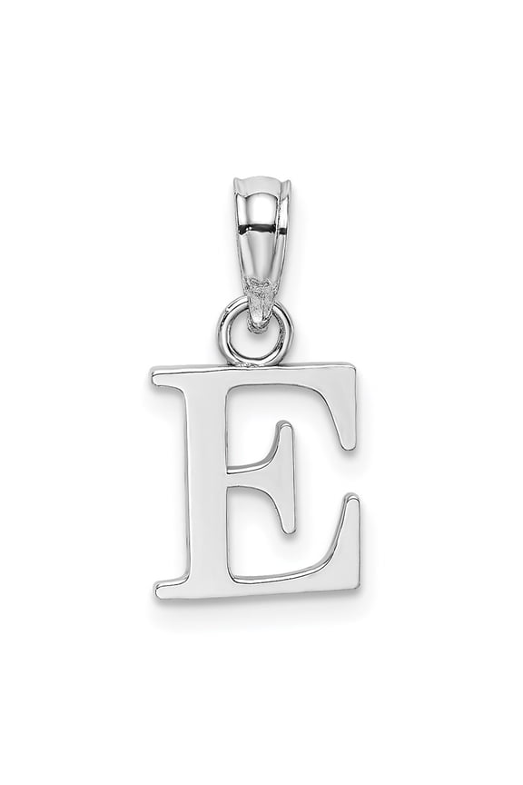14k White Gold Block Letter E Initial Pendant for Women