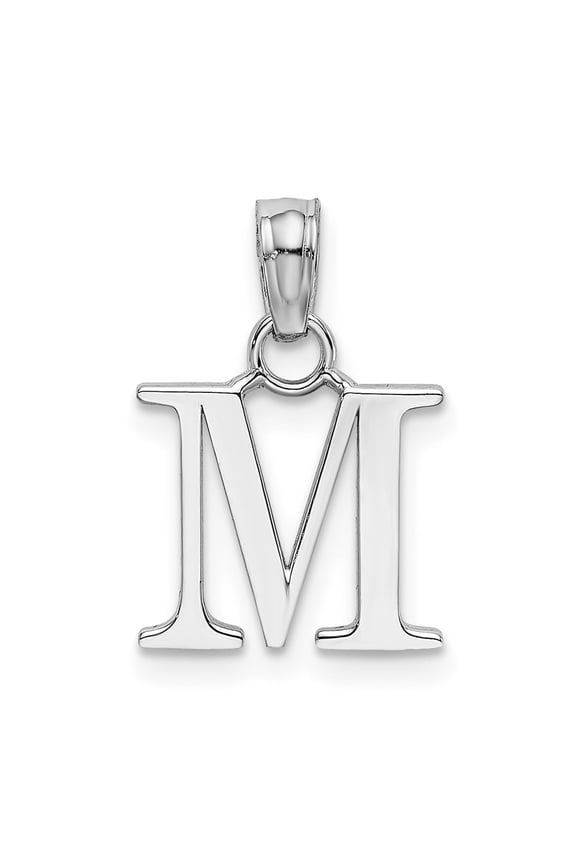 14k White Gold Block Letter M Initial Pendant for Women
