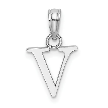 Diamond2Deal 14k White Gold Block Letter V Initial Pendant for Women