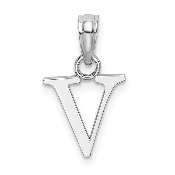 Diamond2Deal 14k White Gold Block Letter V Initial Pendant for Women