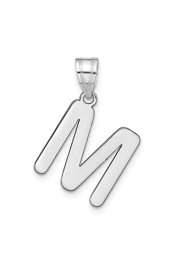 14k White Gold Bubble Letter M Initial Pendant for Women