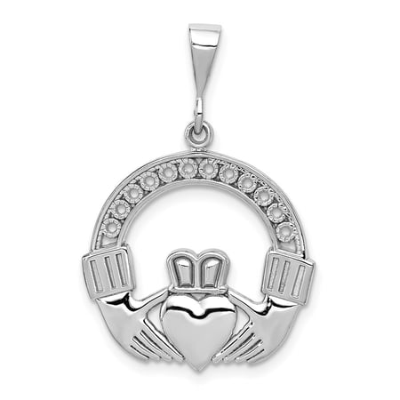 Diamond2Deal 14k White Gold Claddagh Pendant for Women (L- 1.3 in, W- 0.87 in)