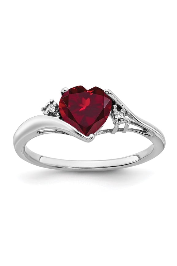 14k White Gold Created Ruby and Diamond Heart Ring Valentine Day Gift for Women Size- 7