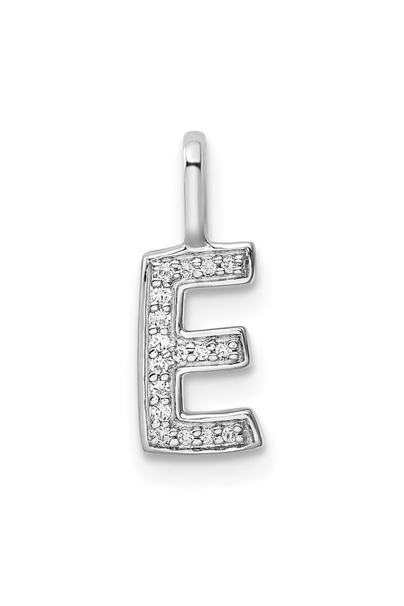 14k White Gold Diamond Letter E Initial Pendant for Women(L- 15.18 mm, W- 5.75 mm)
