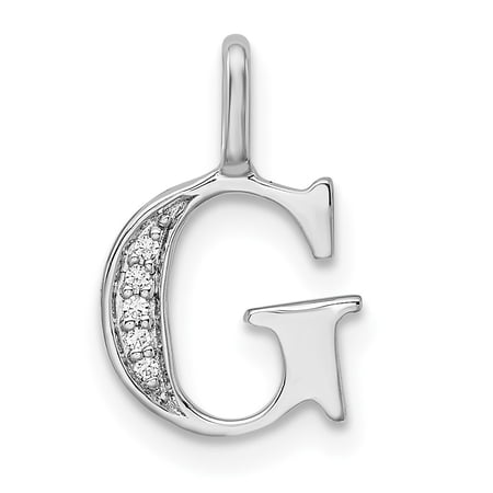 Diamond2Deal 14k White Gold Diamond Letter G Initial Pendant for Women(L- 15.21 mm, W- 10.67 mm)