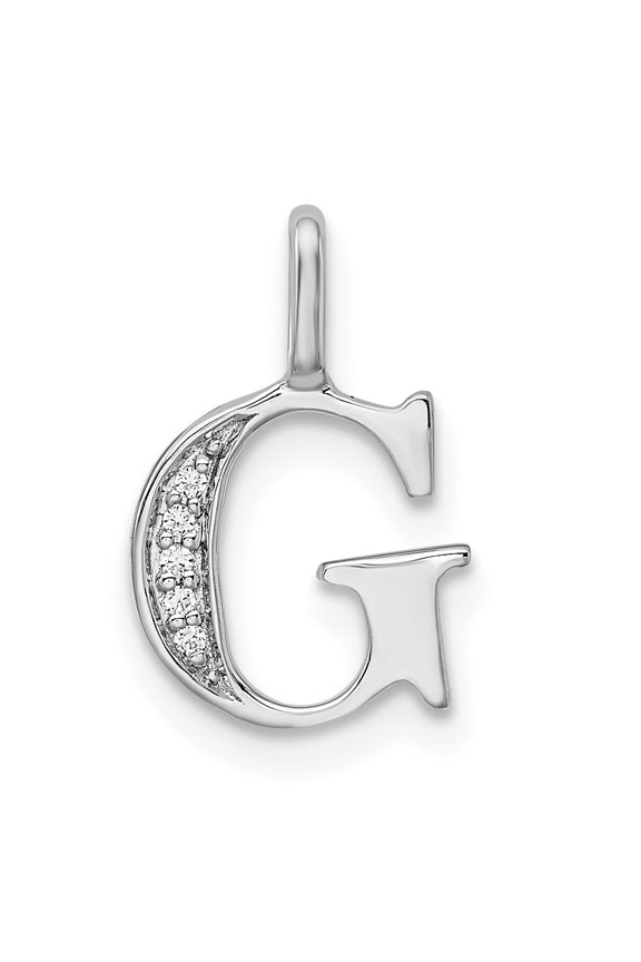 14k White Gold Diamond Letter G Initial Pendant for Women(L- 15.21 mm, W- 10.67 mm)