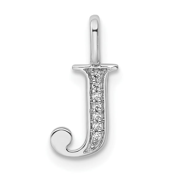 Diamond2Deal 14k White Gold Diamond Letter J Initial Pendant for Women(L- 15.56 mm, W- 6.18 mm)