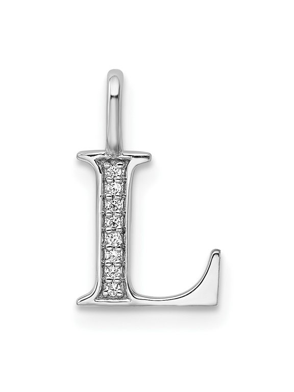 14k White Gold Diamond Letter L Initial Pendant for Women(L- 15.26 mm, W- 9.06 mm)
