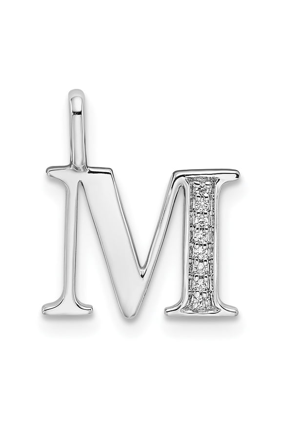 14k White Gold Diamond Letter M Initial Pendant for Women(L- 15.26 mm, W- 13.53 mm)