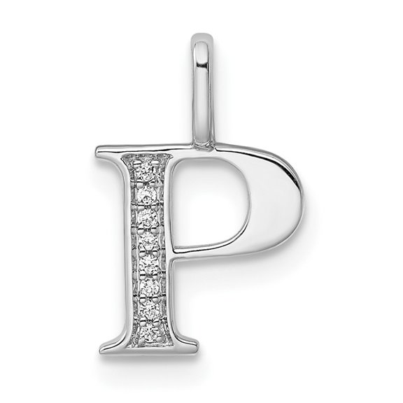 Diamond2Deal 14k White Gold Diamond Letter P Initial Pendant for Women(L- 15.28 mm, W- 10.14 mm)