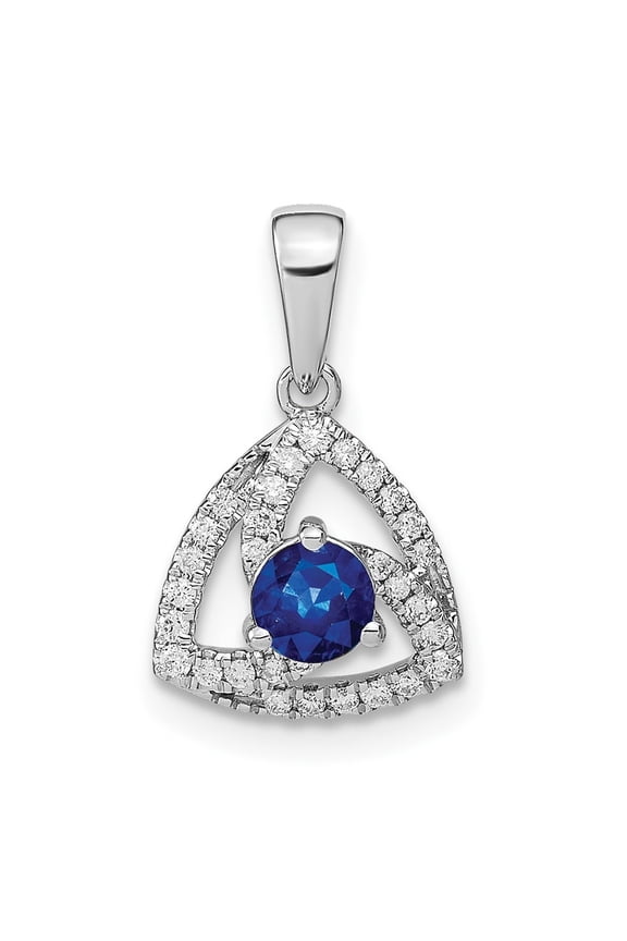 14k White Gold Diamond and Blue Sapphire Triangle Pendant for Women