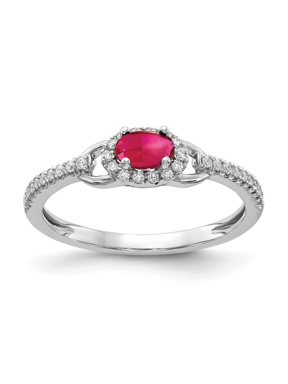 14k White Gold Diamond and Cabochon Ruby Ring for Women Size- 7