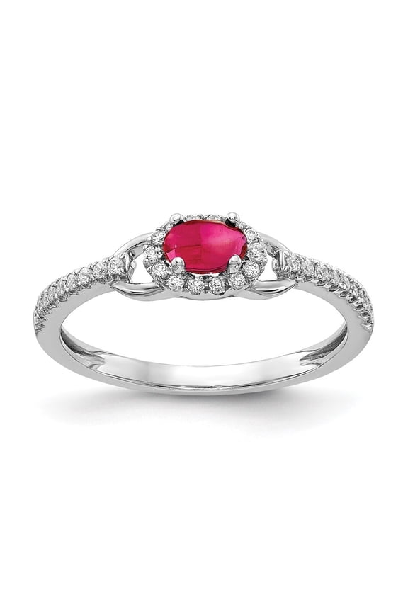 14k White Gold Diamond and Cabochon Ruby Ring for Women Size- 7