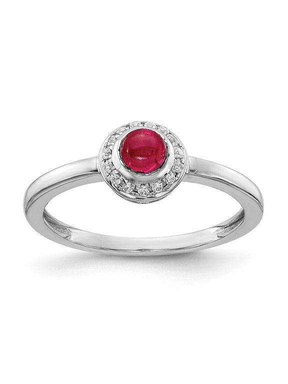 14k White Gold Diamond and Cabochon Ruby Ring for Women Size- 7